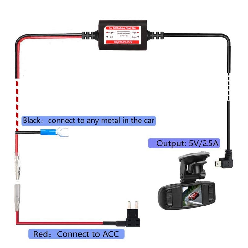Gebildet Dash Cam Hardwire Kit Mini USB,10ft 12V-24V to 5V Low Voltage Protection ACN/ACS/ACU Add a Circuit Fuse Holders (Right Angle Mini USB+Fuse kit) - Image 3
